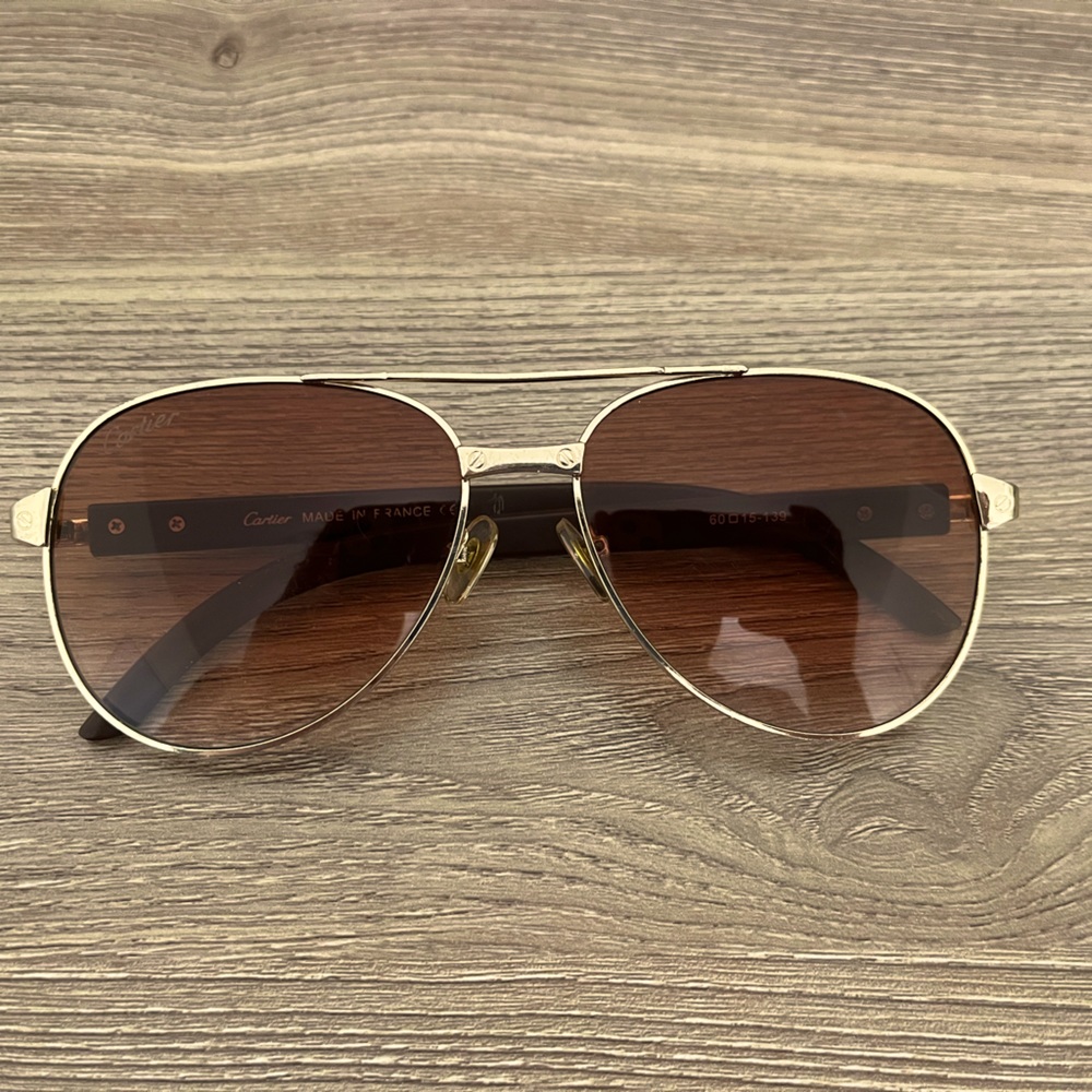 Cartier Gold & Brown Aviator Style Sunglasses